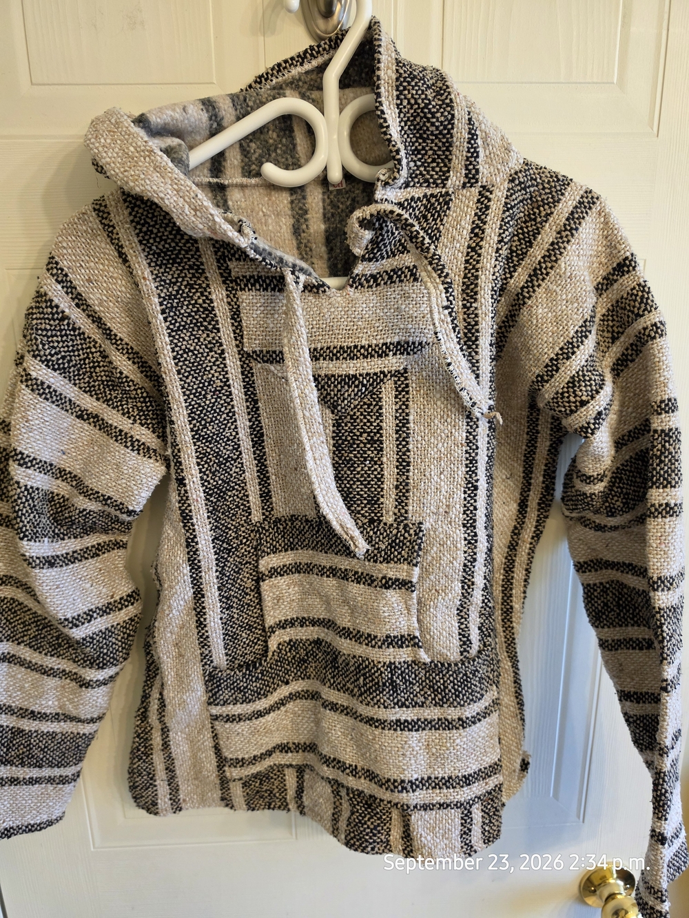 Striped Hooded Baja Pullover - Cream & Black